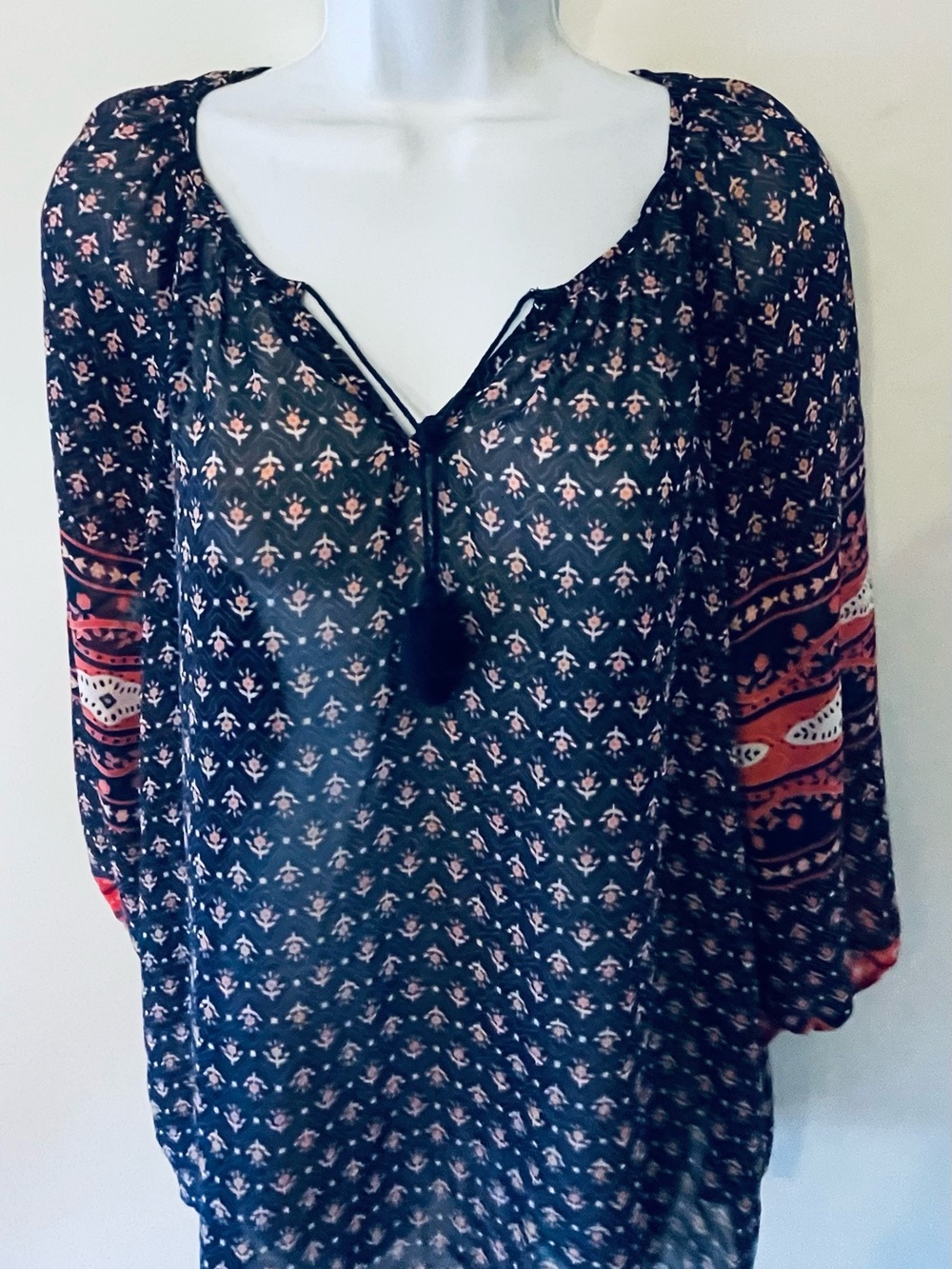 Liz Claiborne Navy Tunic with Coral and White Accent Panels